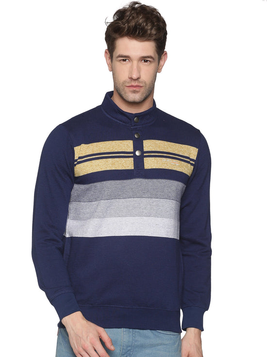 Men Striped Navy Blue Sweatshirt-LBR1556-Navyyellow