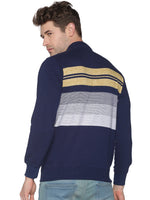 Men Striped Navy Blue Sweatshirt-LBR1556-Navyyellow