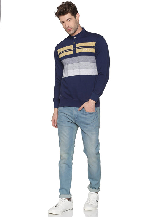 Men Striped Navy Blue Sweatshirt-LBR1556-Navyyellow