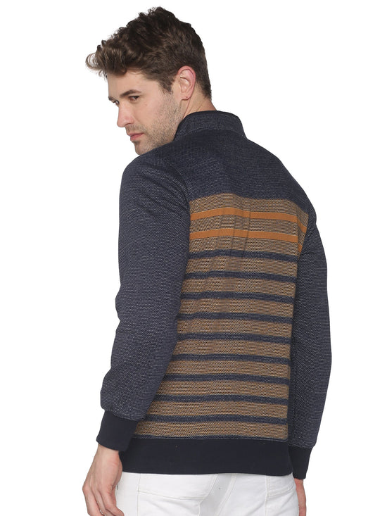 Men Striped Navy Blue Sweatshirt-LBR1559-Navy