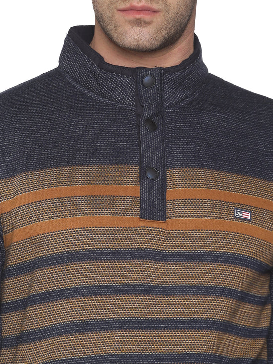 Men Striped Navy Blue Sweatshirt-LBR1559-Navy