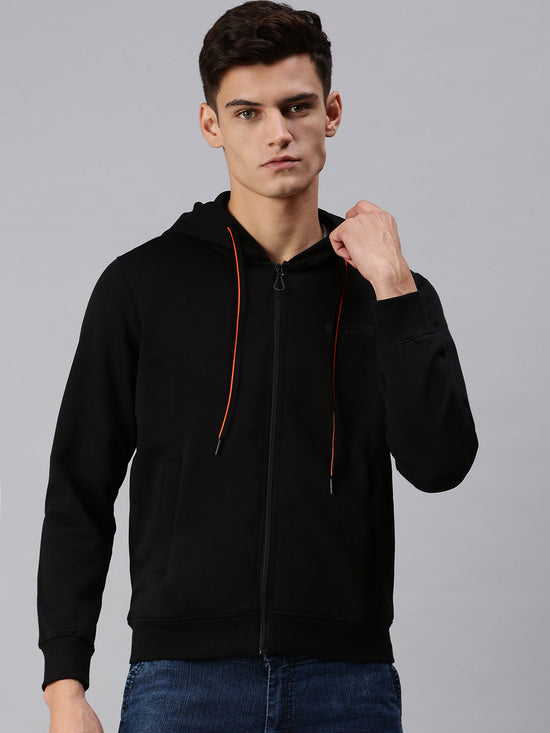 Men Hooded Solid Black Sweatshirt-LBR1570-Black