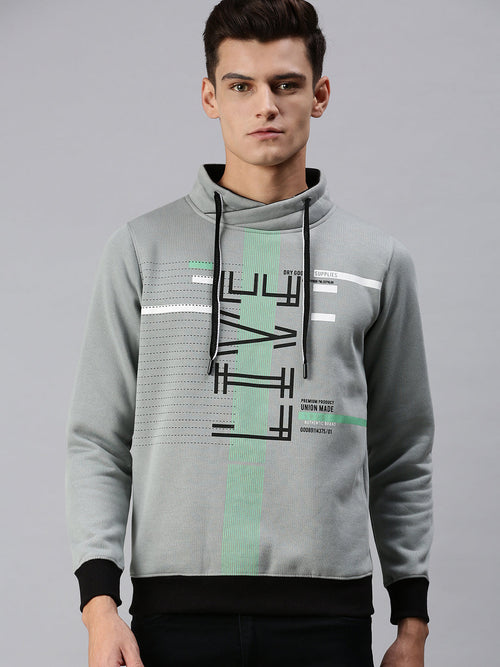 Men Hooded Graphic Print Grey Sweatshirt-LBR1904-Grey