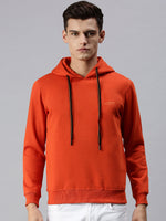 Men Hooded Solid Orange Sweatshirt-LBR1998-Orange