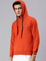 Men Hooded Solid Orange Sweatshirt-LBR1998-Orange