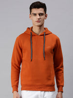 Men Hooded Solid Orange Sweatshirt-LBR1998-Tan