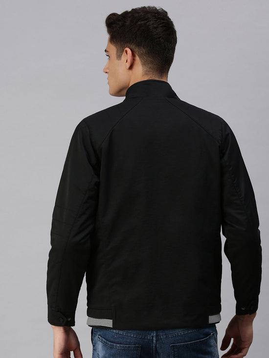 Men Solid Black Sporty Jacket-LBR217-Black