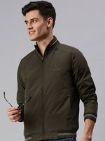 Men Solid Green Sporty Jacket-LBR222-Olive