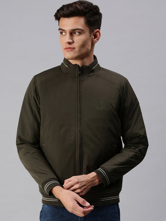 Men Solid Green Sporty Jacket-LBR222-Olive