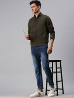 Men Solid Green Sporty Jacket-LBR222-Olive