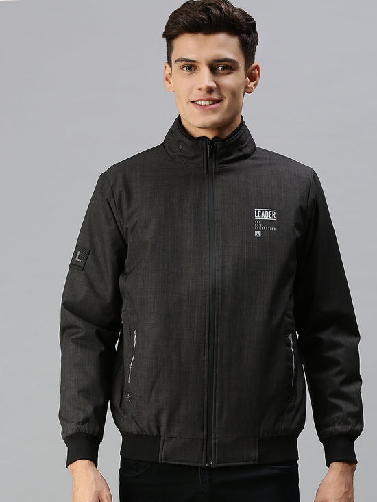 Men Self Design Black Sporty Jacket-LBR224-Black