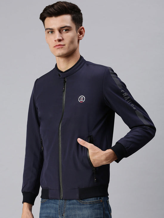 Men Printed Blue Sporty Jacket-LBR227-Navy