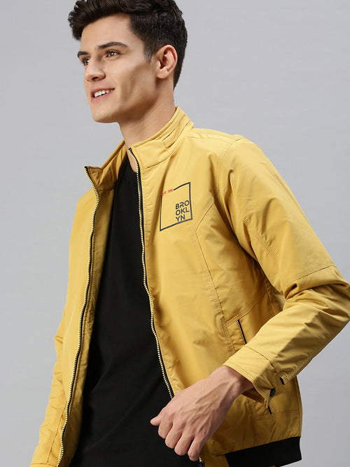 Men Printed Yellow Sporty Jacket-LBR237-Mustard