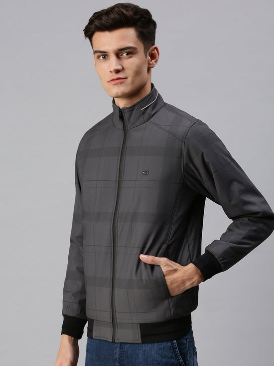 Men Checked Grey Sporty Jacket-LBR260-Grey