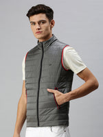 Men Solid Grey Padded Jacket-LBR401-Grey