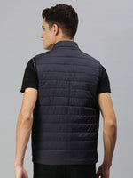 Men Solid Blue Padded Jacket-LBR401-Navy