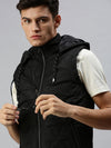 Men Hooded Solid Black Padded Jacket-LBR410-Black