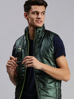 Men Solid Green Padded Jacket-LBR424-Green