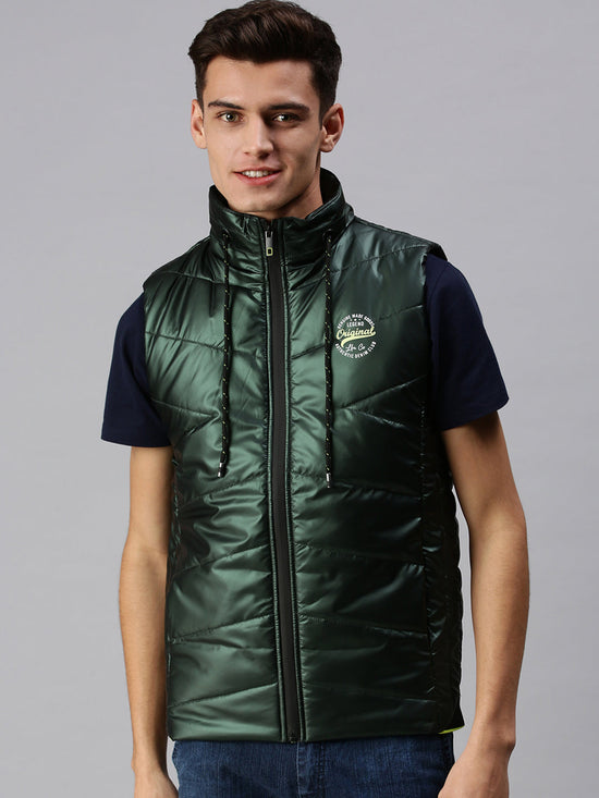 Men Solid Green Padded Jacket-LBR424-Green