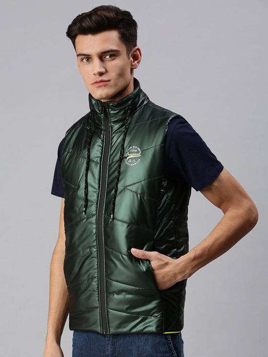 Men Solid Green Padded Jacket-LBR424-Green