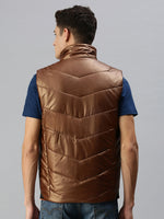 Men Solid Brown Padded Jacket-LBR424-Tan