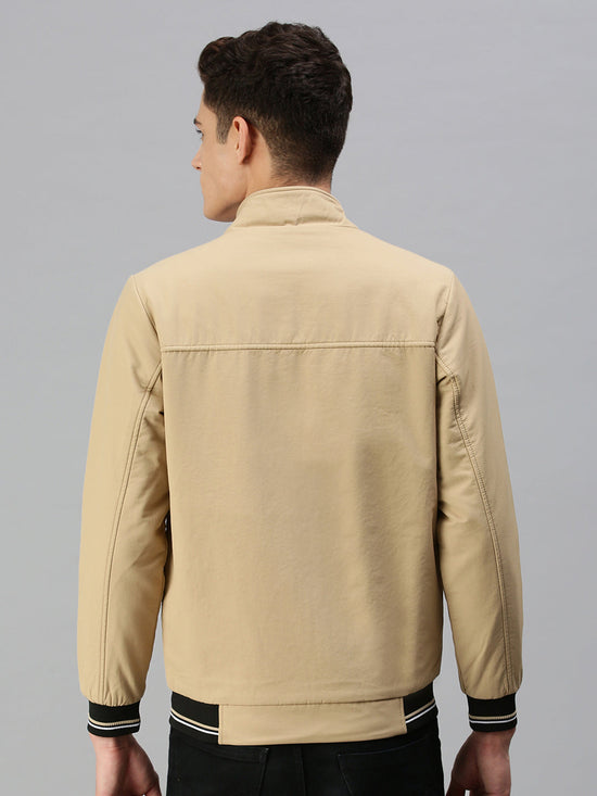 Men Solid Beige Open Front Jacket-LBR603B-Beige