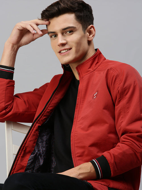 Men Solid Red Open Front Jacket-LBR603B-Red