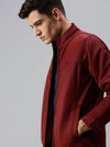 Men Solid Maroon Open Front Jacket-LBR612-Maroon