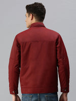 Men Solid Maroon Open Front Jacket-LBR612-Maroon