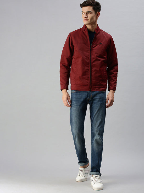 Men Solid Maroon Open Front Jacket-LBR612-Maroon