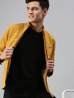 Men Solid Yellow Open Front Jacket-LBR612-Mustard