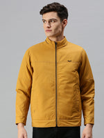 Men Solid Yellow Open Front Jacket-LBR612-Mustard