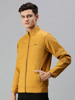 Men Solid Yellow Open Front Jacket-LBR612-Mustard