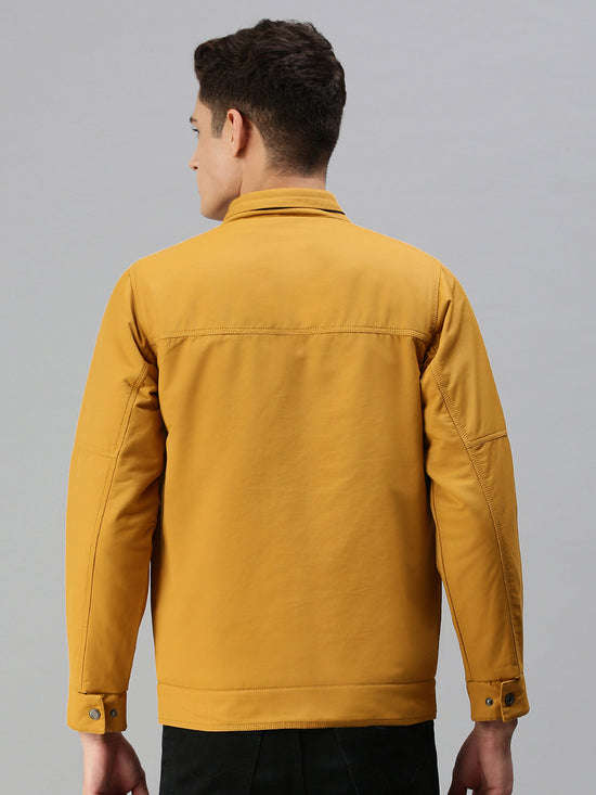 Men Solid Yellow Open Front Jacket-LBR612-Mustard