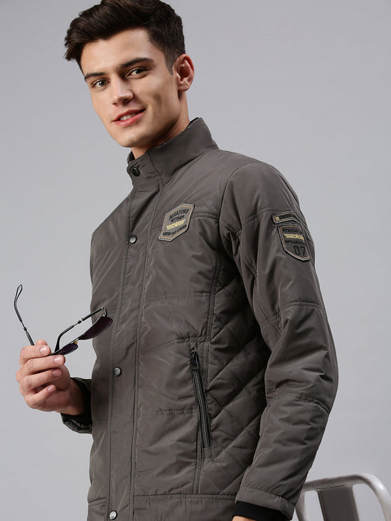 Men Solid Grey Padded Jacket-LBR717-Grey