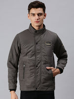 Men Solid Grey Padded Jacket-LBR717-Grey