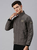 Men Solid Grey Padded Jacket-LBR717-Grey