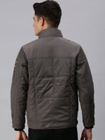 Men Solid Grey Padded Jacket-LBR717-Grey