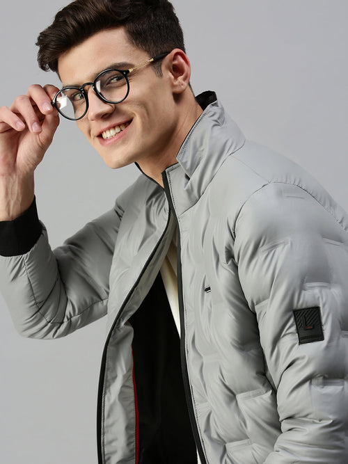 Men Solid Grey Padded Jacket-LBR722-Grey