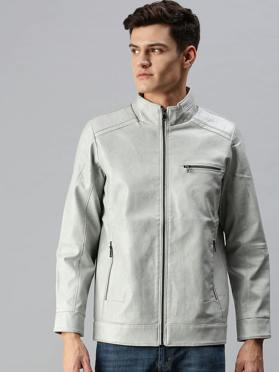 Men Solid Grey Jacket-LBR798-Lightgrey