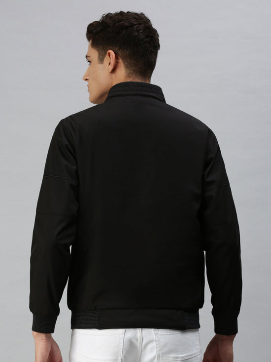 Men Solid Black Open Front Jacket-LBR905-Black