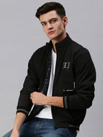 Men Printed Black Open Front Jacket-LBR908-Black