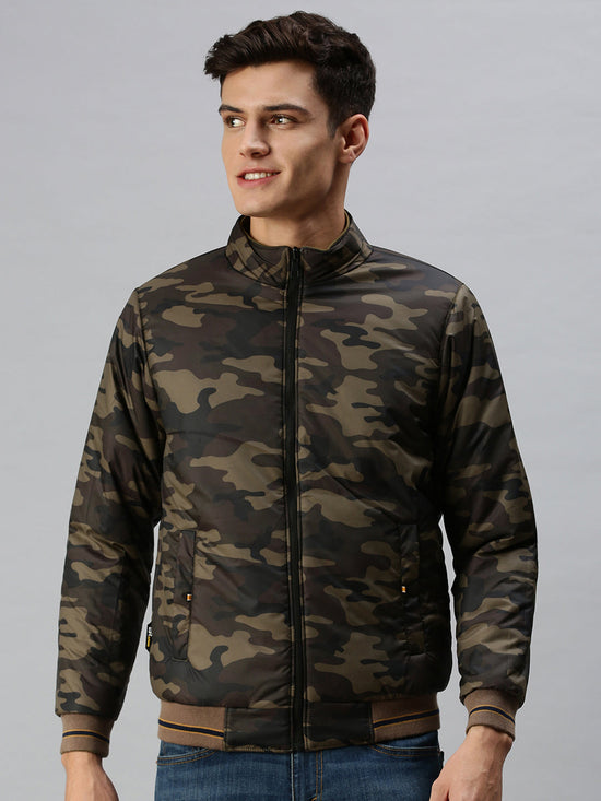 Men Printed Green Open Front Jacket-LBR908-Olive