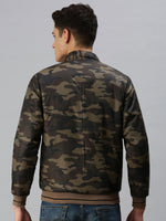 Men Printed Green Open Front Jacket-LBR908-Olive