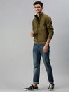 Men Printed Green Open Front Jacket-LBR908-Olive