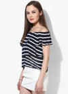 Blue And White Striped Layered Bardot Top