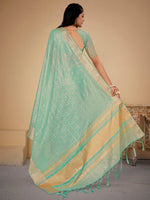 Saree Mall Women's Cotton  Light Blue Woven Design Designer Saree With Blouse Piece-LINOMA02A