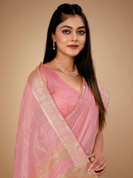 Saree Mall Women's Cotton  Pink Woven Design Designer Saree With Blouse Piece-LINOMA02C