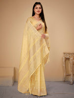 Saree Mall Women's Cotton  Yellow Woven Design Designer Saree With Blouse Piece-LINOMA02D