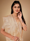 Saree Mall Women's Cotton  Cream Woven Design Designer Saree With Blouse Piece-LINOMA02F